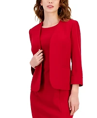 Kasper Women's Stretch Crepe Open-Front Roll-Sleeve Jacket, Regular & Petite