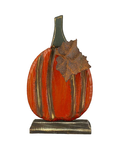 6.5" Orange Carved Wood Autumn Harvest Pumpkin Decoration