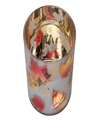 6" Matte White and Gold-Tone Autumn Leaves Flameless Glass Candle Holder