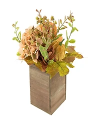 10" x 8" Orange Floral and Pumpkin Wooden Box Fall Harvest Tabletop Decoration