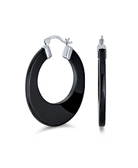 Bling Jewelry Wide Flat Stone Large Oval Hoop Earrings Sterling Silver 1.5 Inch Diameter