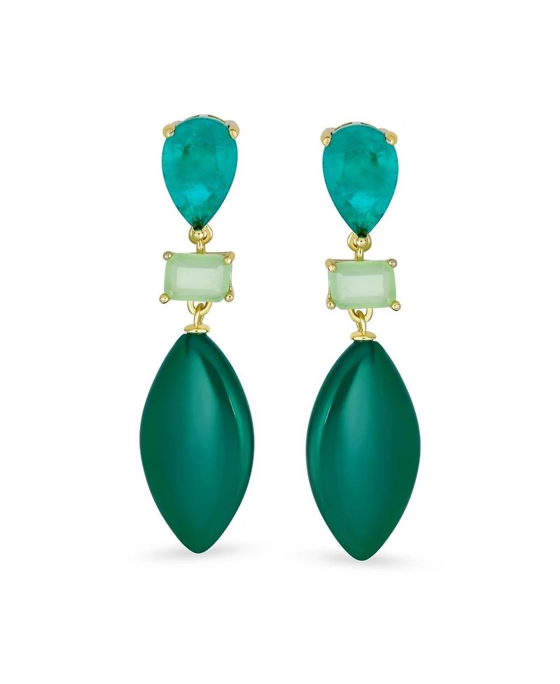Bling Jewelry Unique Green Natural Amazonite Rhombus Teardrop Rectangle Multi Shape Cz 3 Multi-Tier Party Dangling Earrings in Gold Plated