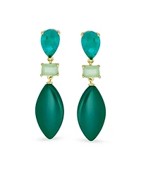 Bling Jewelry Unique Green Natural Amazonite Rhombus Teardrop Rectangle Multi Shape Cz 3 Multi-Tier Party Dangling Earrings in Gold Plated