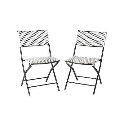 Ciel Set Of Two Folding Bistro Chairs Pe Rattan With Metal Frames For Indoor And Outdoor Use