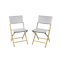 Ciel Set Of Two Folding Bistro Chairs In Pe Rattan With Metal Frames For Indoor And Outdoor Use