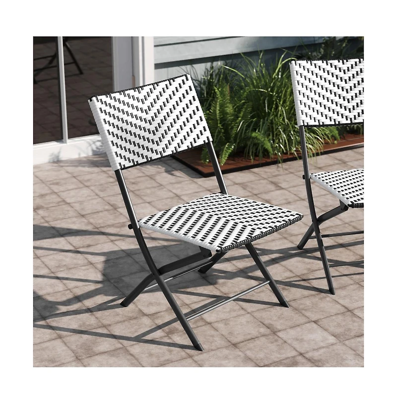 Ciel Set Of Two Folding Bistro Chairs Pe Rattan With Metal Frames For Indoor And Outdoor Use