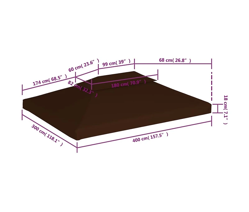 vidaXL 2-Tier Gazebo Top Cover 9.1 oz/yd² 13.1'x9.8' Brown