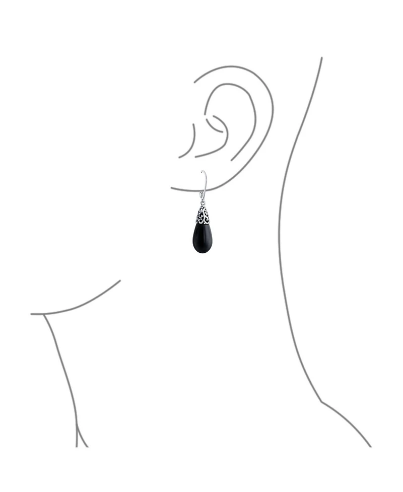 Bling Jewelry Boho Long Elongated Teardrop Filigree Lever Back Dangle Earrings Sterling Silver