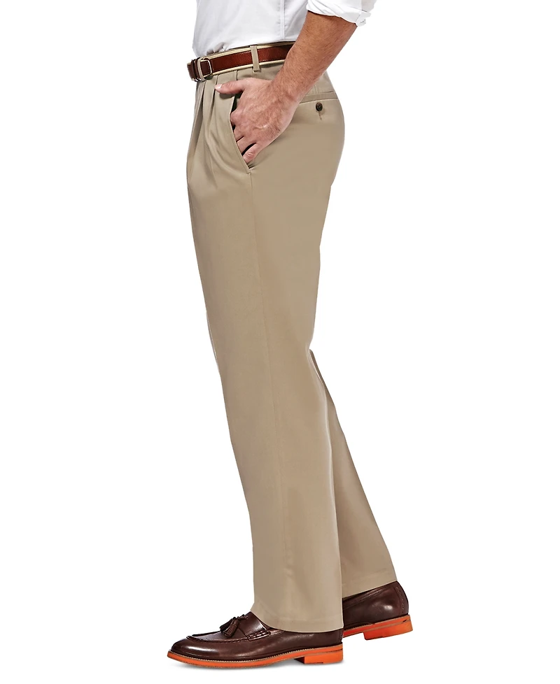 Haggar Men's Premium No Iron Khaki Classic Fit Pleat Hidden Expandable Waist Pants