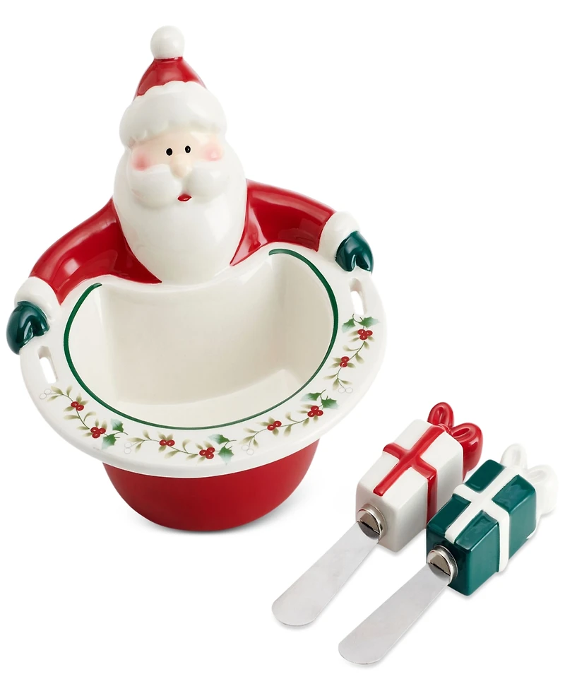 Winterberry Santa Dip Bowl & Spreaders