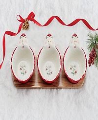 Winterberry Santa Dip Bowls with Wood Base