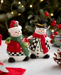 Spode Christmas Tree Black & White Snowman Salt & Pepper