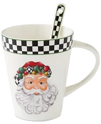 Spode Christmas Tree Santa Black & White Mug & Spoon Set