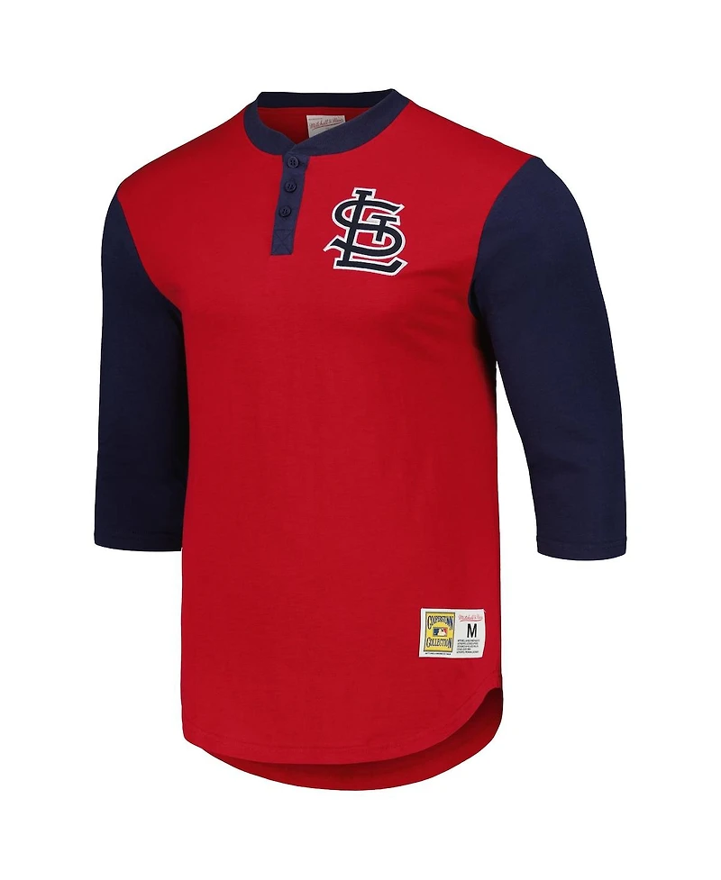 Men's Mitchell & Ness Red St. Louis Cardinals Cooperstown Collection Legendary Slub Henley 3/4-Sleeve T-shirt