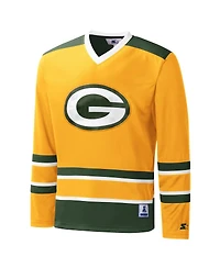 Men's Starter Gold Green Bay Packers Cross-Check V-Neck Long Sleeve T-shirt