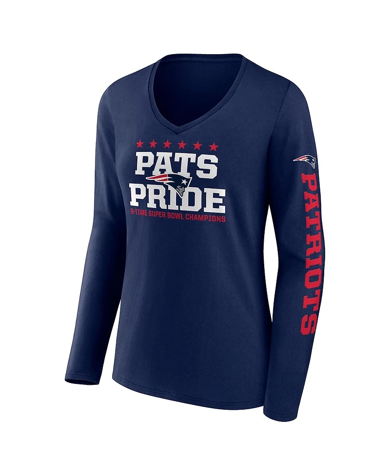 Women's Fanatics Navy New England Patriots Hometown Sweep Long Sleeve V-Neck T-shirt