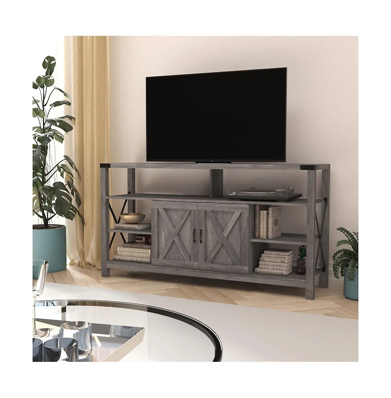 Merrick Lane Green River Media Console With Open And Closed Storage