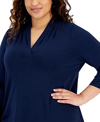 Jm Collection Plus Size Solid V-Neck 3/4-Sleeve Top, Exclusively at Macy's