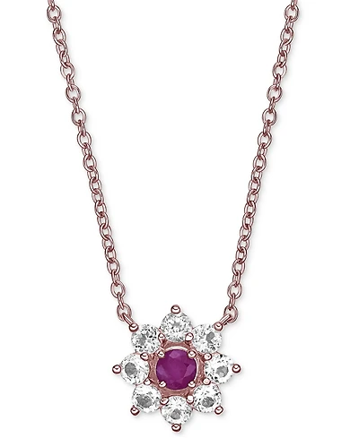 Emerald (1/4 ct. t.w.) & White Topaz (7/8 ct. t.w.) Flower 18" Pendant Necklace in Gold-Plated Sterling Silver (Also in Ruby)