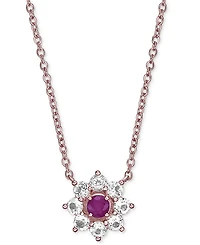 Emerald (1/4 ct. t.w.) & White Topaz (7/8 ct. t.w.) Flower 18" Pendant Necklace in Gold-Plated Sterling Silver (Also in Ruby)