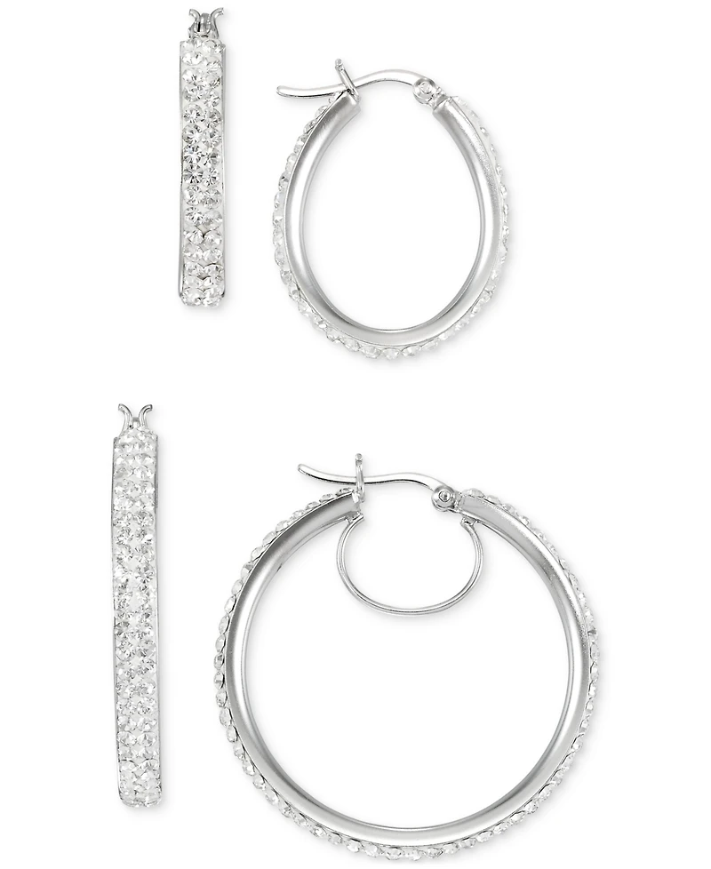 2-Pc. Set Crystal Pave Oval & Round Hoop Earrings