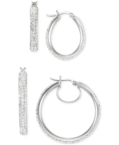 2-Pc. Set Crystal Pave Oval & Round Hoop Earrings