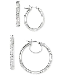 2-Pc. Set Crystal Pave Oval & Round Hoop Earrings