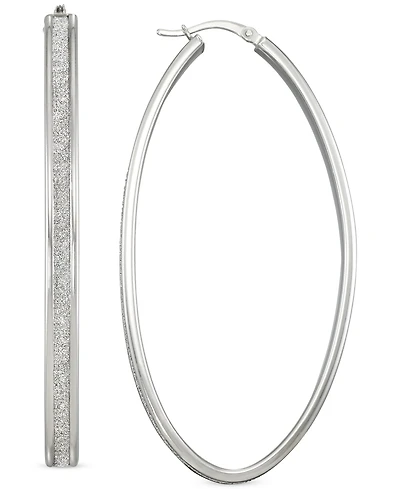 Glitter Oval-Shape Hoop Earrings in Sterling Silver