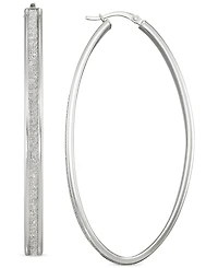 Glitter Oval-Shape Hoop Earrings in Sterling Silver