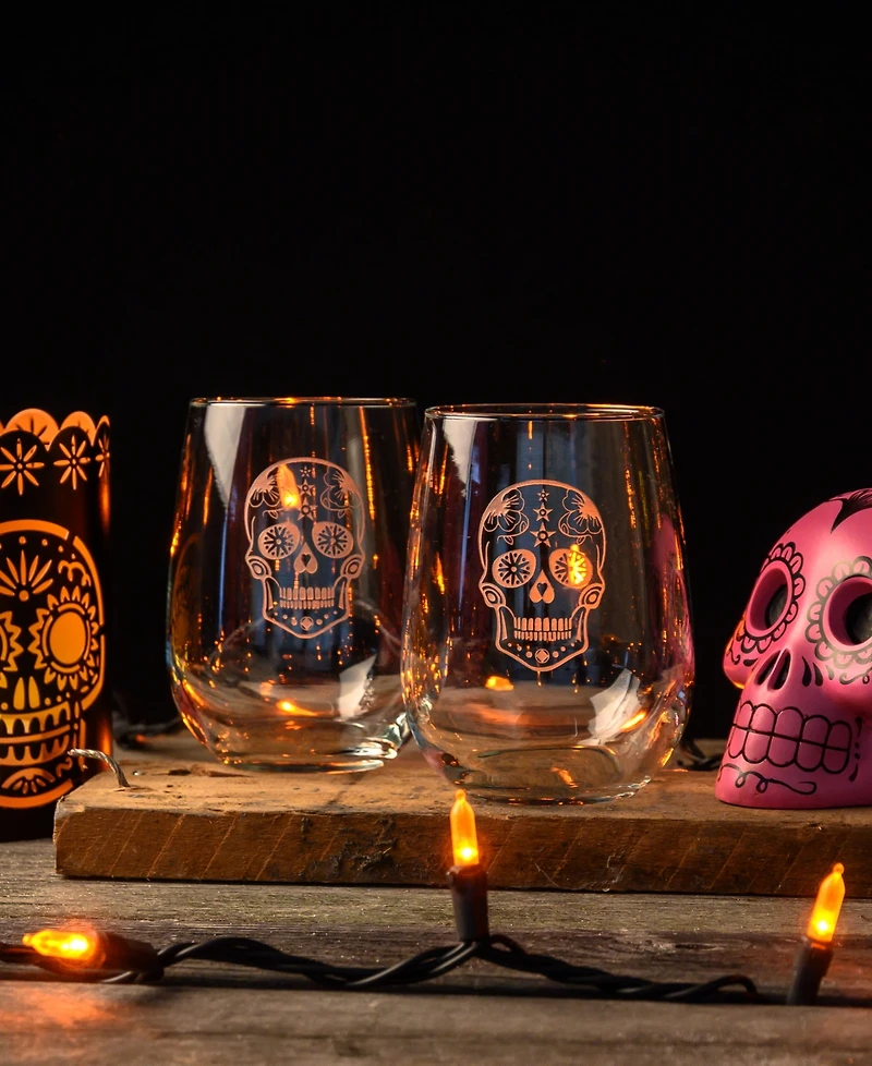 Rolf Glass Sugar Skull Stemless Wine Tumbler 17oz