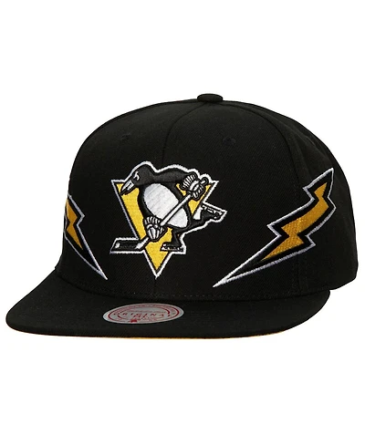 Men's Mitchell & Ness Black Pittsburgh Penguins Double Trouble Lightning Snapback Hat