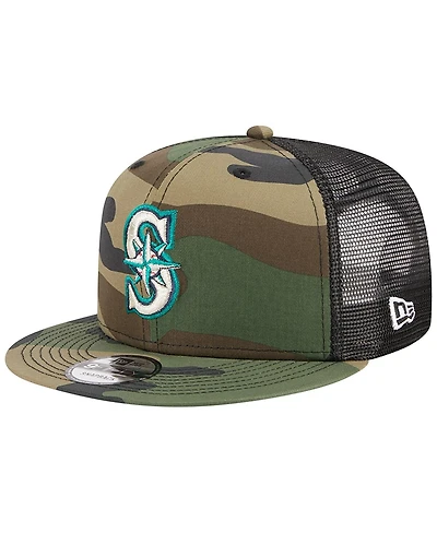 Men's New Era Camo Seattle Mariners Woodland Camo Trucker 9FIFTY Snapback Hat