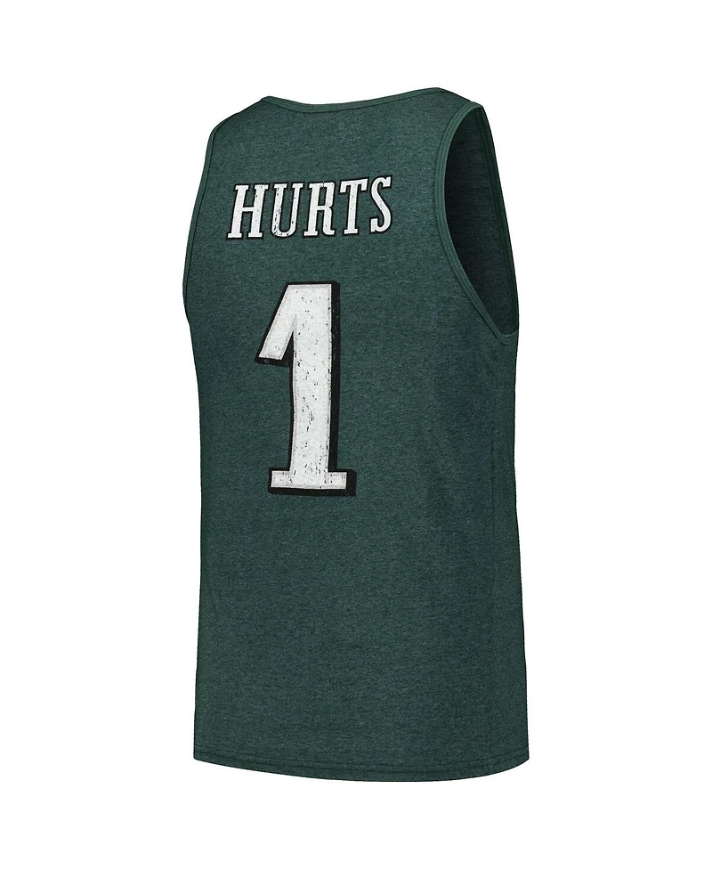 Men's Majestic Threads Jalen Hurts Midnight Green Philadelphia Eagles Player Name and Number Tri-Blend Tank Top