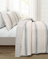 Lush Decor Farmhouse Stripe Reversible Cotton 3-Piece Quilt Set