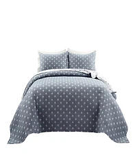 Lush Decor Hygge Kantha Pick Stitch Yarn Dyed Cotton Jacquard 3-Piece Quilt Set, King