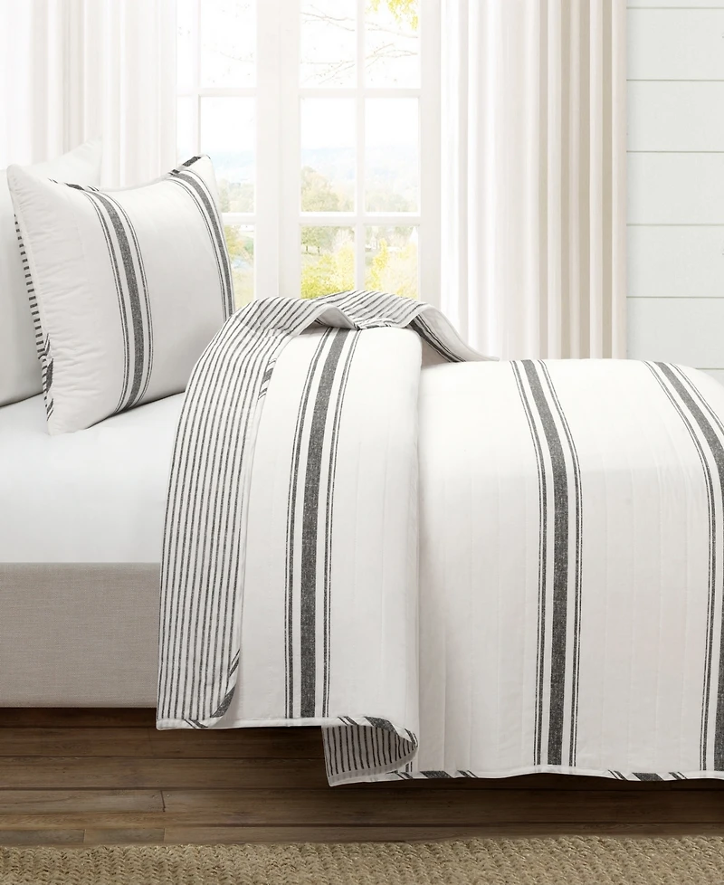 Lush Decor Farmhouse Stripe Reversible Cotton 2-Piece Quilt, Twin/Twin Xl