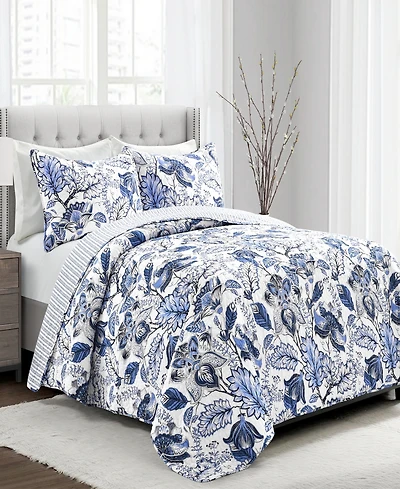 Lush Decor Cynthia Jacobean Floral 3-Piece Quilt Set, Full/Queen