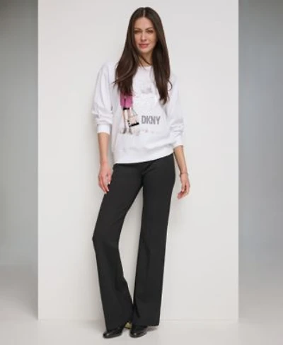 Dkny Womens Printed Front Drop Shoulder Sweatshirt Polished High Waisted Wide Leg Trousers