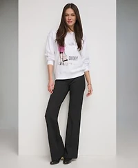 Dkny Womens Printed Front Drop Shoulder Sweatshirt Polished High Waisted Wide Leg Trousers