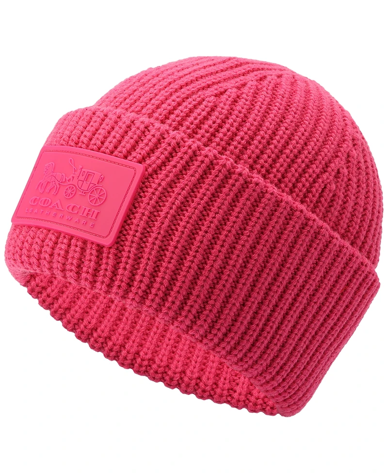 Coach Women's Classic Ribbed Tonal Patch Cuff Beanie