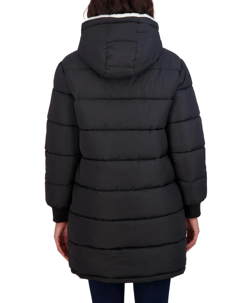 Sebby Collection Women's Long Faux Fur Lined Puffer Jacket with Hood