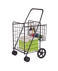 Folding Shopping Cart Jumbo Basket Grocery Laundry Travel w/ Swivel Wheels
