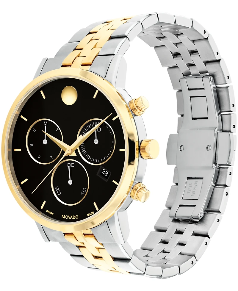 Movado Men's Museum Classic Swiss Quartz Chrono Two Tone Stainless Steel and Light Yellow Pvd Watch 42mm