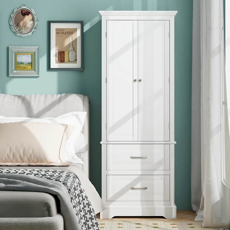 62'' Tall Bathroom Freestanding Floor Storage Cabinet with 2 Doors Shelves Drawers