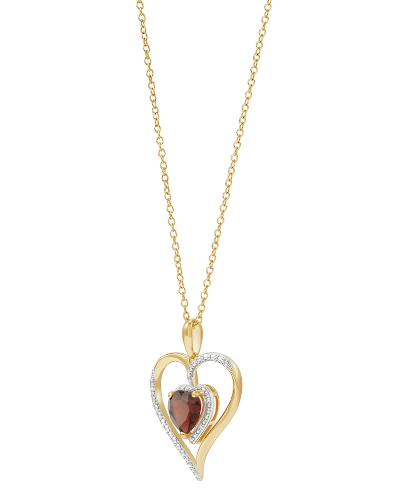 Birthstone Gemstone & Diamond Accent Heart 18" Pendant Necklace 14k Gold-Plated Sterling Silver