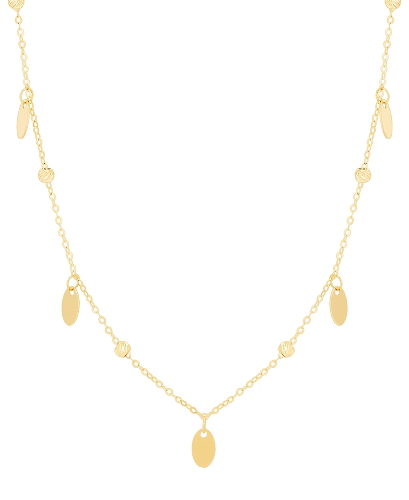 Italian Gold Textured Bead & Oval Dangle 18" Collar Necklace in 10k Gold
