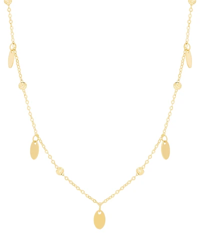 Italian Gold Textured Bead & Oval Dangle 18" Collar Necklace in 10k Gold