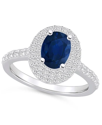 Sapphire (1-1/2 ct. t.w.) & Diamond (5/8 ct. t.w.) Oval Double Halo Ring in 14k Gold