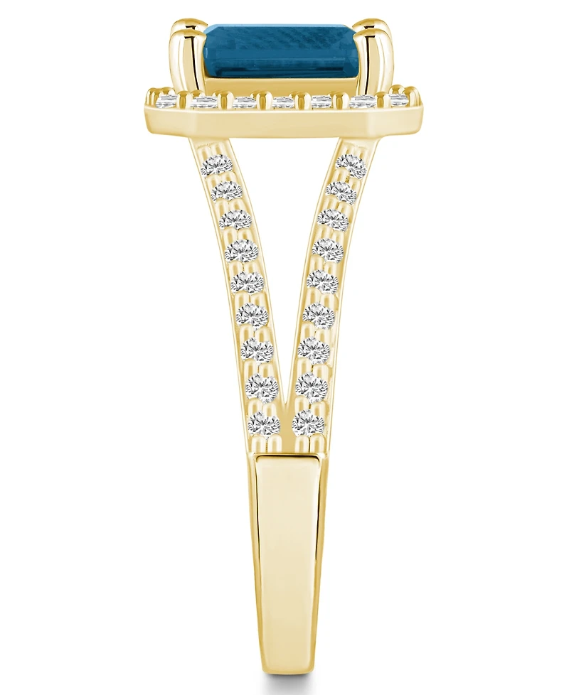 Macy's London Blue Topaz (2 ct. t.w.) and Diamond (1/2 Halo Ring 14K Yellow Gold