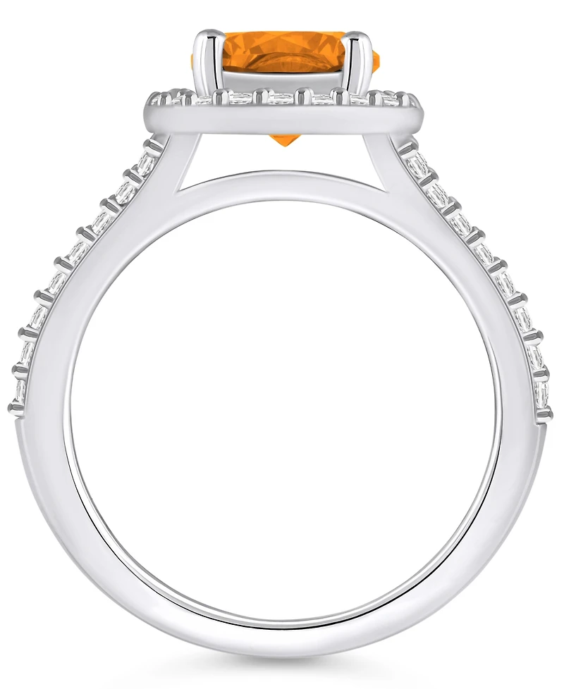 Macy's Citrine (1-3/4 ct. t.w.) and Diamond (1/2 Halo Ring 14K White Gold